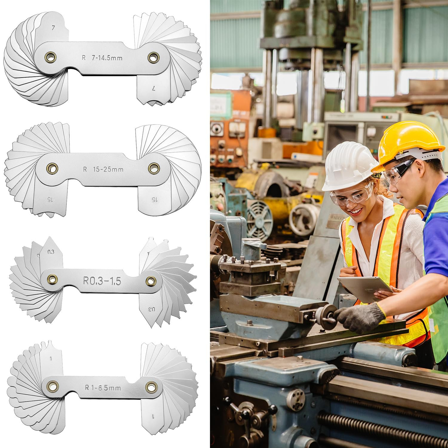 4 Pack Radius Gauge Set Precision Stainless Steel Measurement Tool