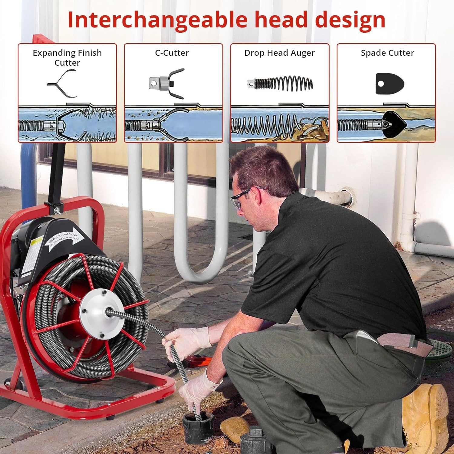 75Ft x1/2In Drain Cleaner Electric Sewer Snake Cleaning Machine Auger Auto Feed
