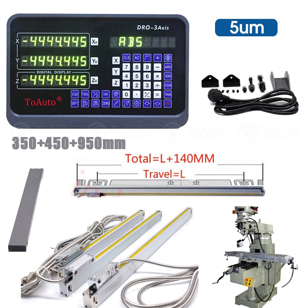 New TOAUTO Linear Scales 5um+DRO Digital Readout 2/3 Axis for Bridgeport Mill