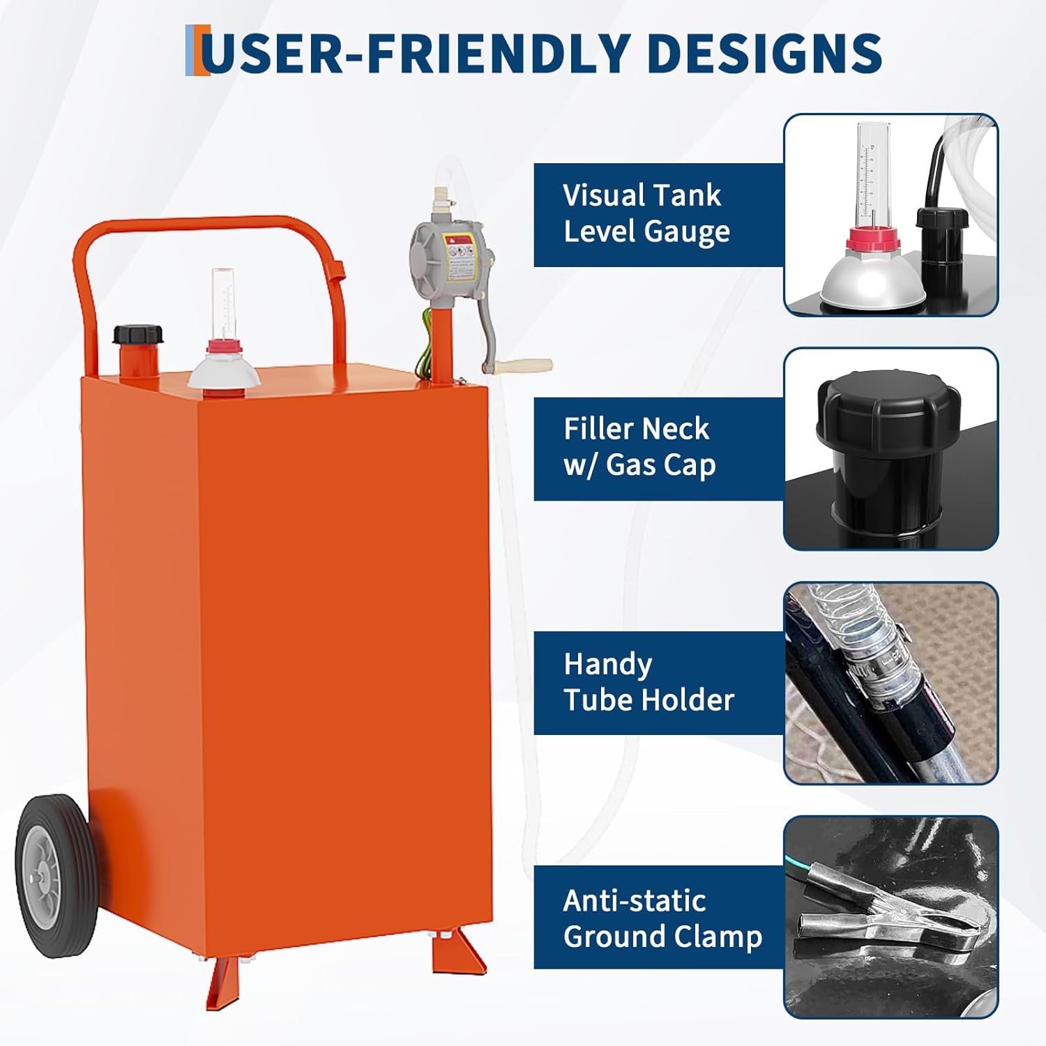 40 Gallon Fuel Caddy Fuel Storage Tank 2 Wheels with Transfer Pump, Orange
