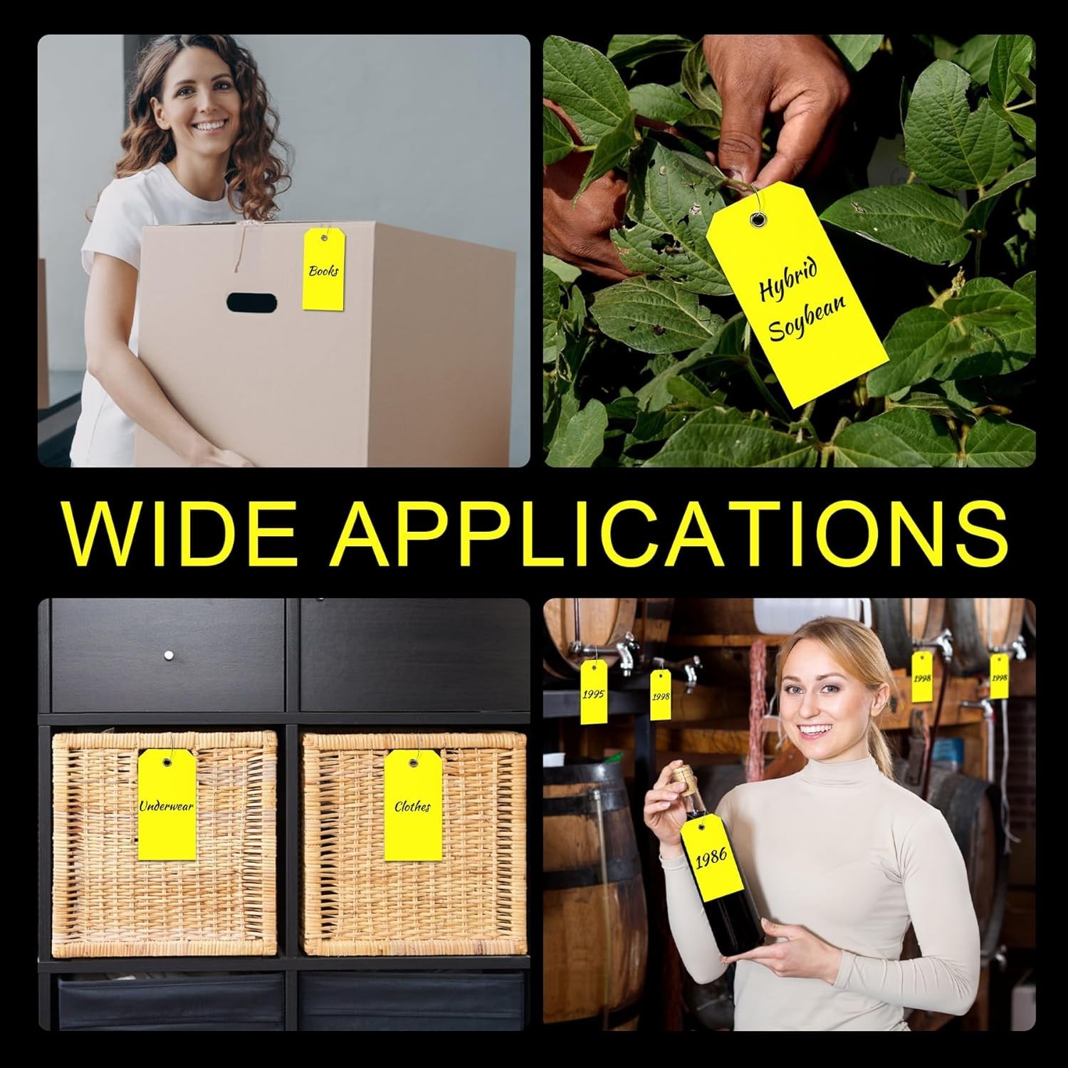 100Pcs Yellow Plastic Shipping Tags With Wire Waterproof ID Inventory Labels
