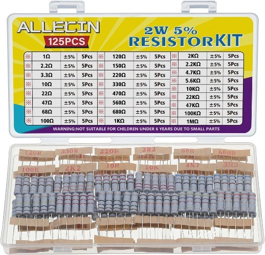 25 Values 2W Carbon Film Resistor Kit 1 Ohm 1M Ohm 2 Watt 5 Resistors Size: 2W