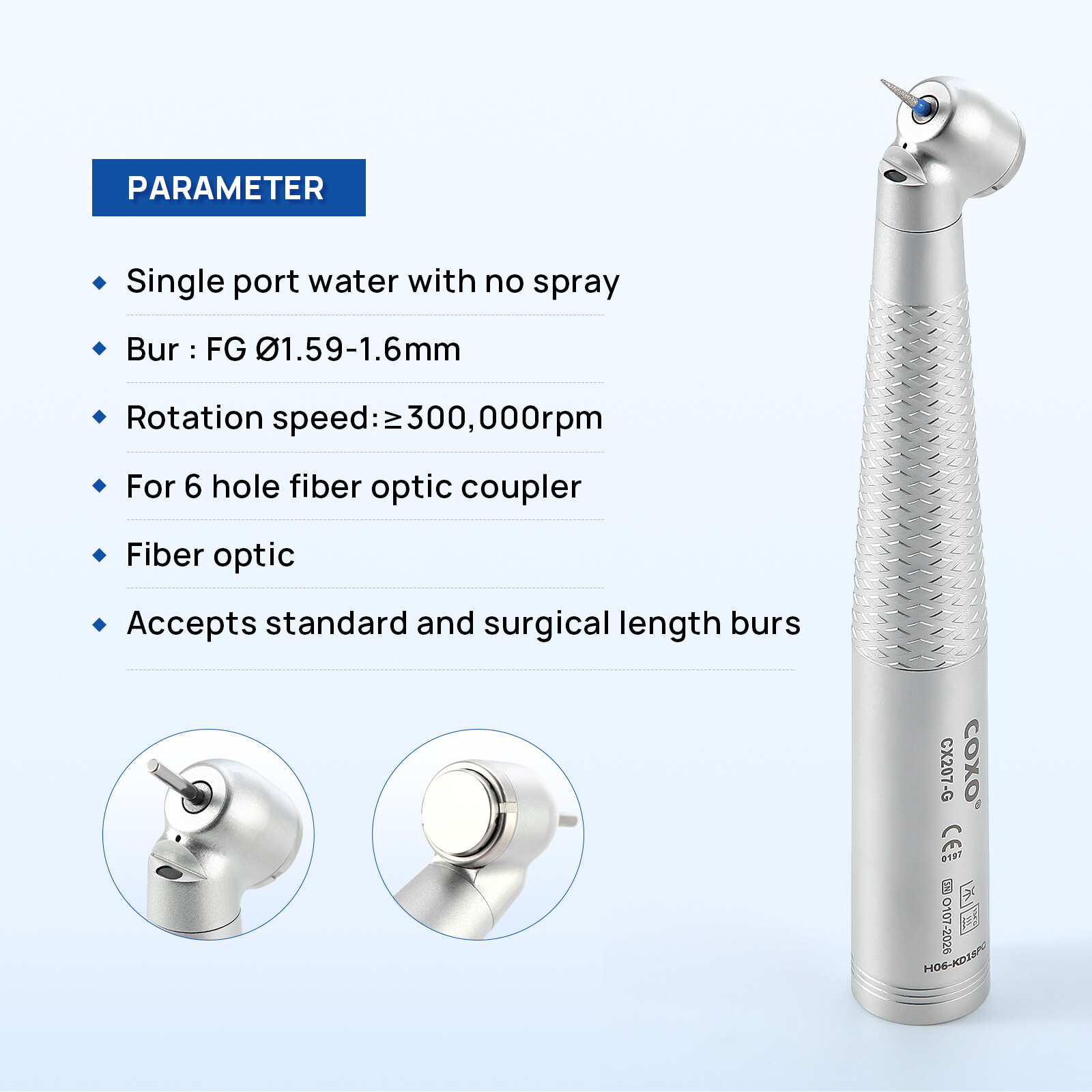 COXO Dental Surgical Handpiece 45° Angle Fit KaVo Fiber Optic 6 Hole Coupler