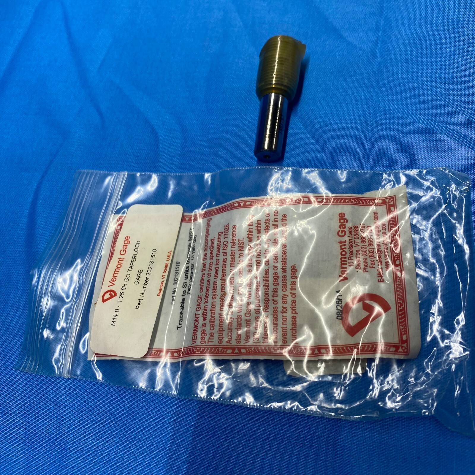 VERMONT GAGE TAPERLOCK GAGE 302131510 M14.0-1.25 6H LENGTH:1-7/8IN DIA:5/8IN