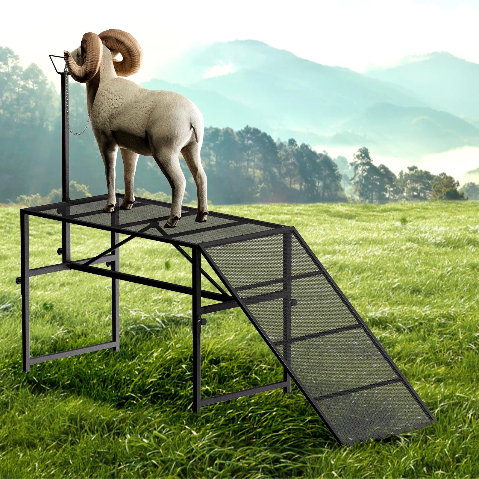 Foldable Goat Stand with Ramp 47 × 23in Livestock Trimming Milking Stand 500Lbs