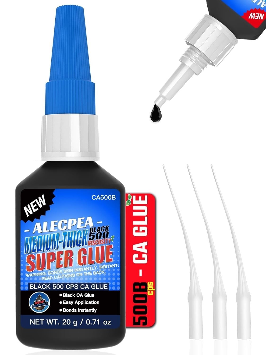 20g Black Medium-Thick CA Glue 500 PCS, Premium Cyanoacrylate Super Glue