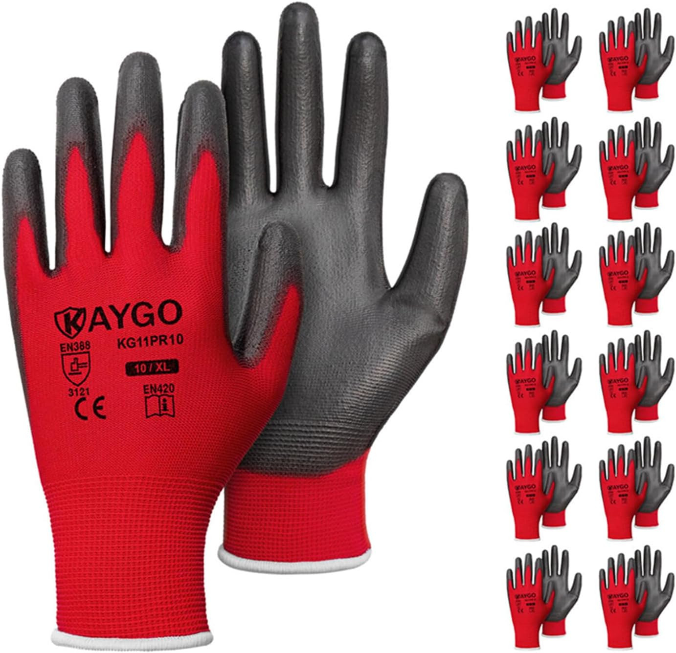 Safety Work Gloves for Men Women, PU Coated Palm & Fingers, KG11P | Smooth Grip,
