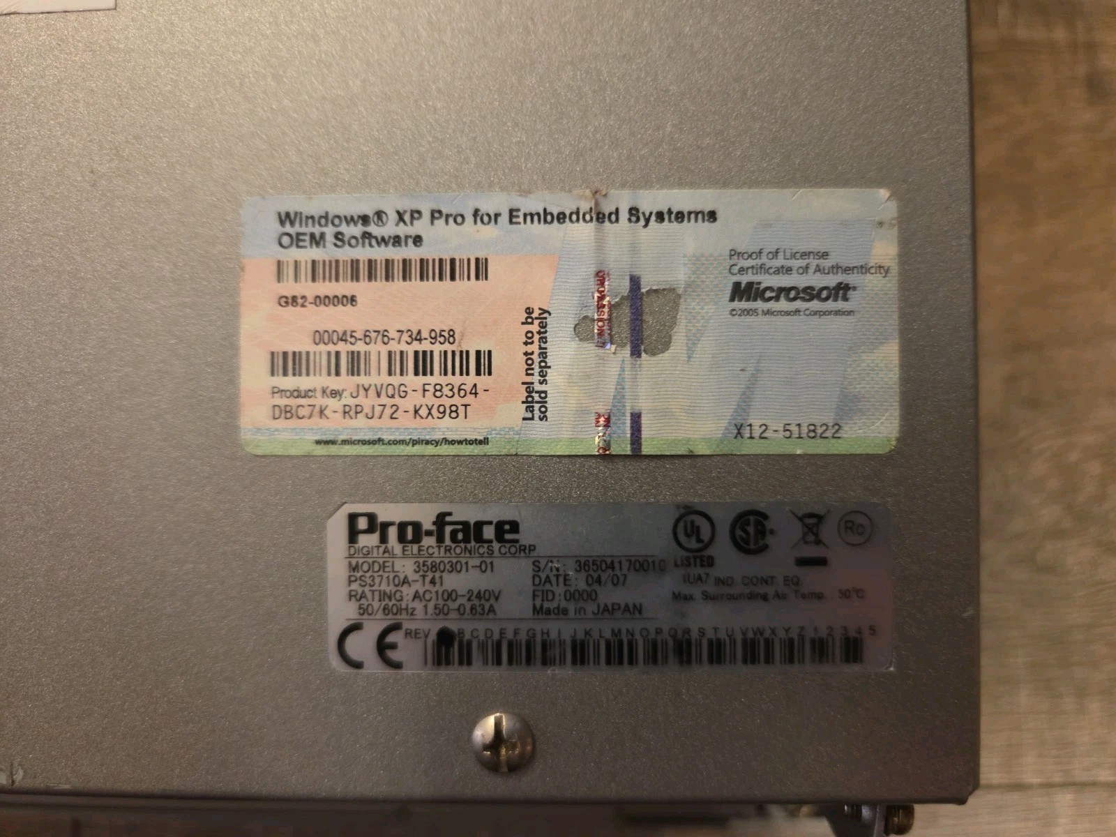 PRO-FACE 3580301-01 PS3710A-T41 HMI PC TOUCH SCREEN 15” 1024X768 100-240V.AC
