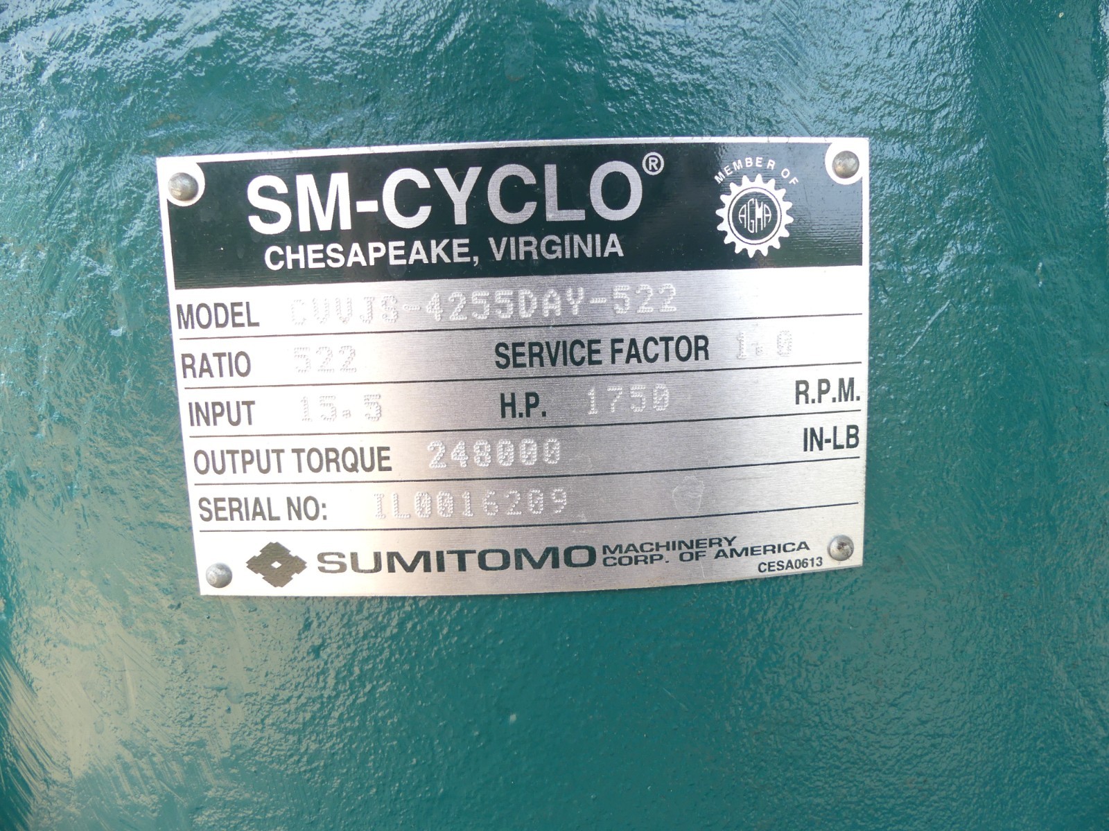 Sumitomo SM-CYCLO CVVJS-4255DAY-522 Gear Box For Spiral Freezer