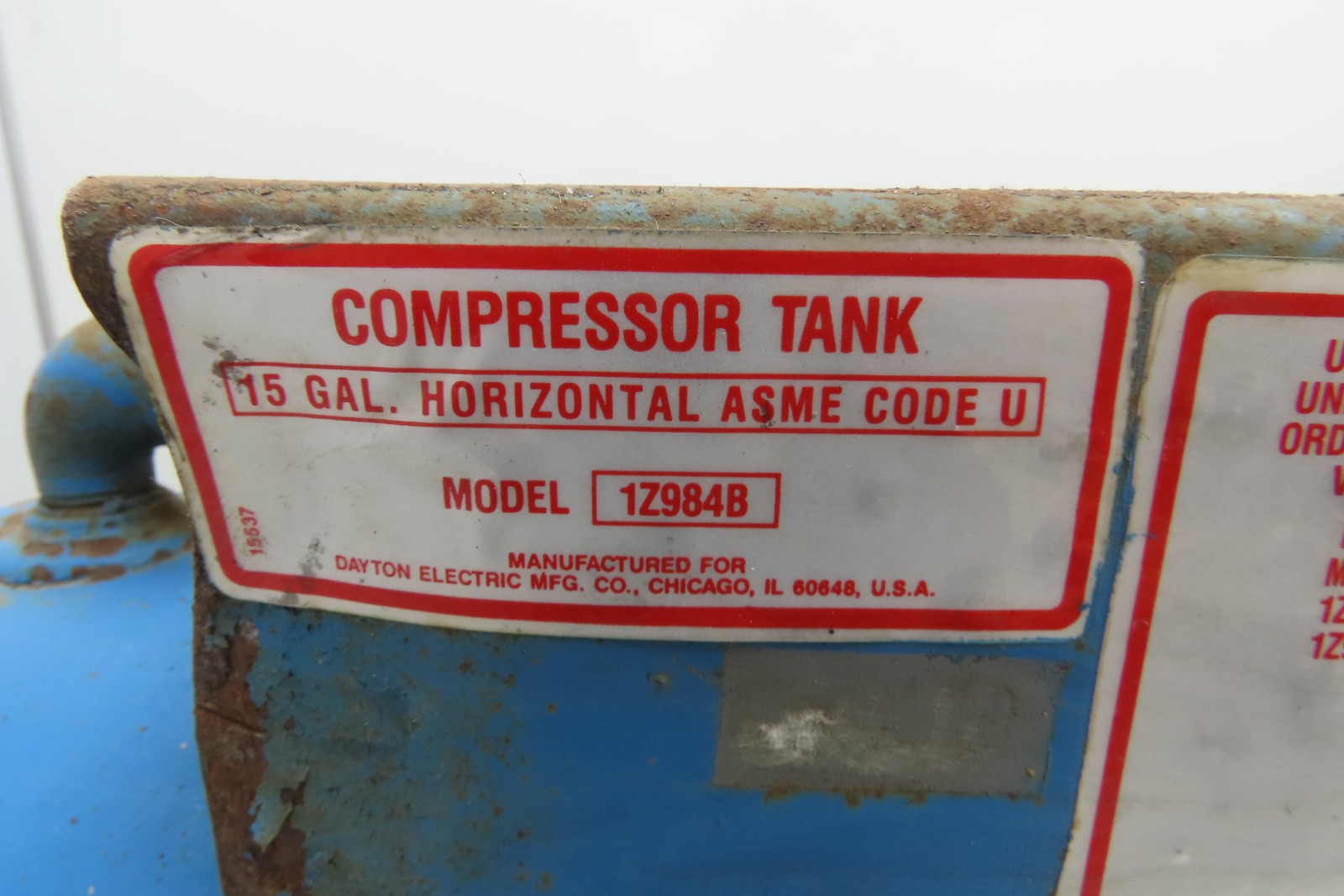 Dayton 1Z984B Compressed Air Receiver Tank 15 Gal 200 PSI Horizontal