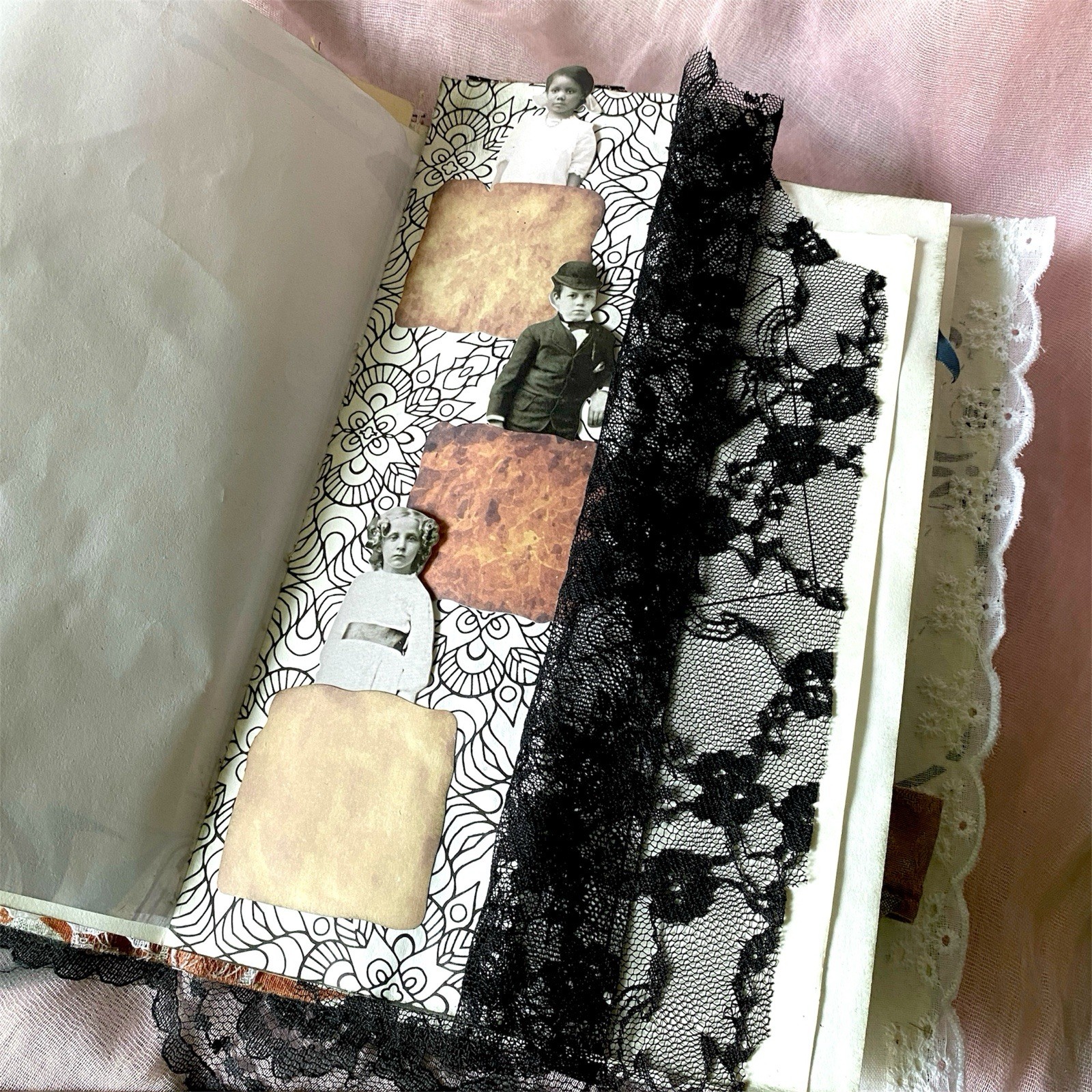 Handmade Authentic Vintage Junk Journal Book 90 Pgs Layered Lace Pockets Diary