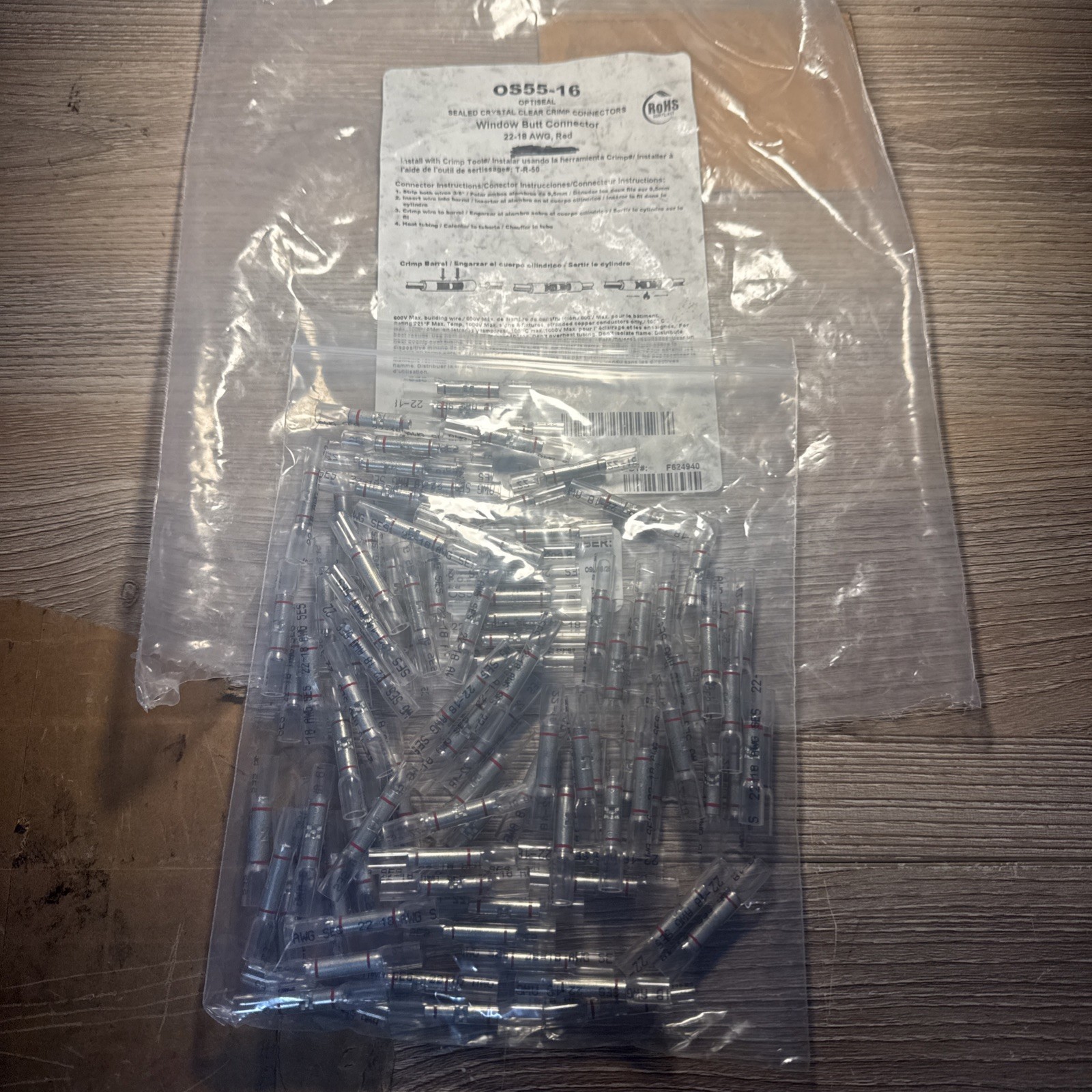 100 OptiSeal Heat Shrink Sealed Butt Connectors Crimp Clear Red Stripe 22-18 AWG