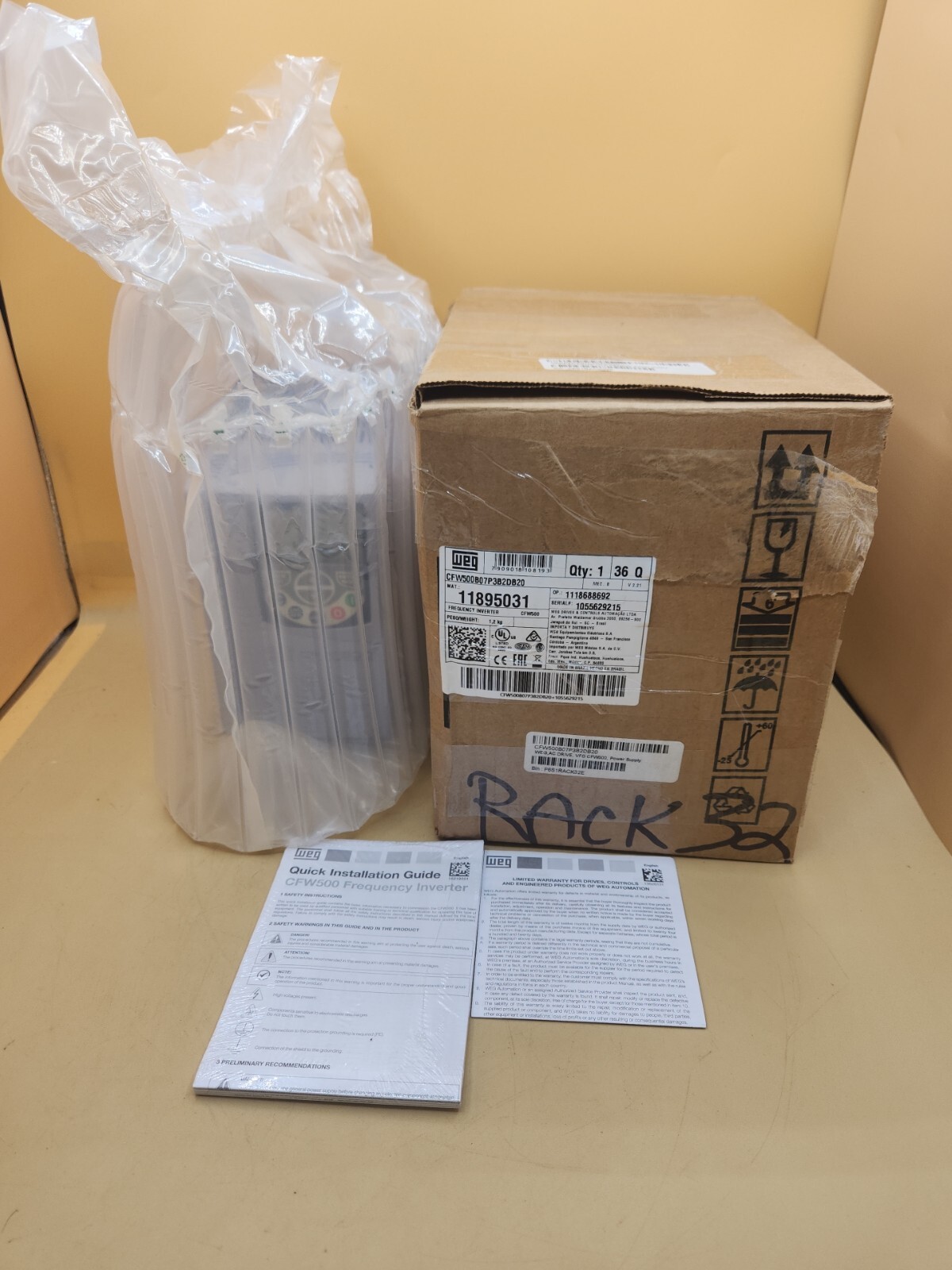 WEG CFW500B07P3B2DB20 VFD 2 HP 7.3 kW IP20 200-240 Vac 7.3 A CFW500