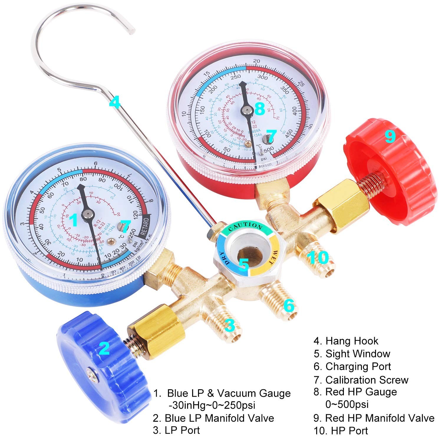 R410A 3-Way AC Manifold Gauge Set for R410A R22 R134A R404A w/ Hoses