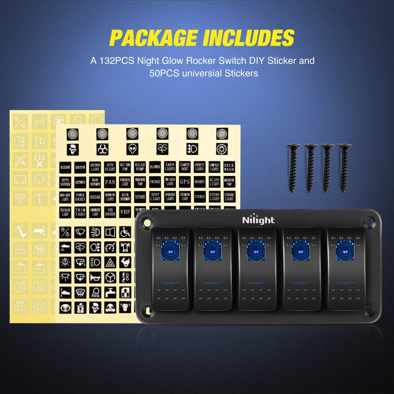 Customizable Pre-Wired 5 Gang Rocker Switch Panel for Automotive & Marine Use