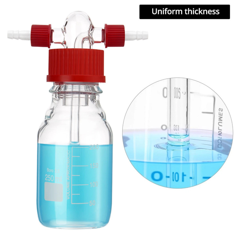 250mL/500mL Lab Gas Washing Bottle, Lab Glassware, Drechsel Head, GL45 Mouth New