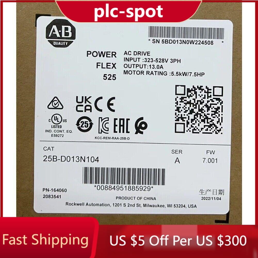 2022 Allen-Bradley PowerFlex 525 AB 25B-D013N104 AC Drive US Free Tax
