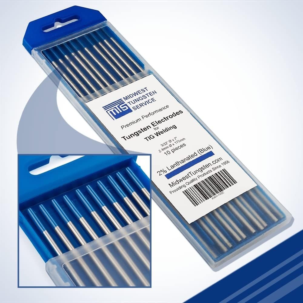 TIG Welding Tungsten Electrodes 10-Pack Blue – 2% Lanthanated Tungsten WL20/E…