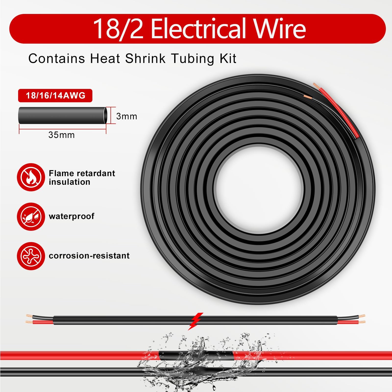 18 Gauge Wire 2 Conductor Electrical Wire, 18 AWG Stranded PVC Cord, 12V Low …