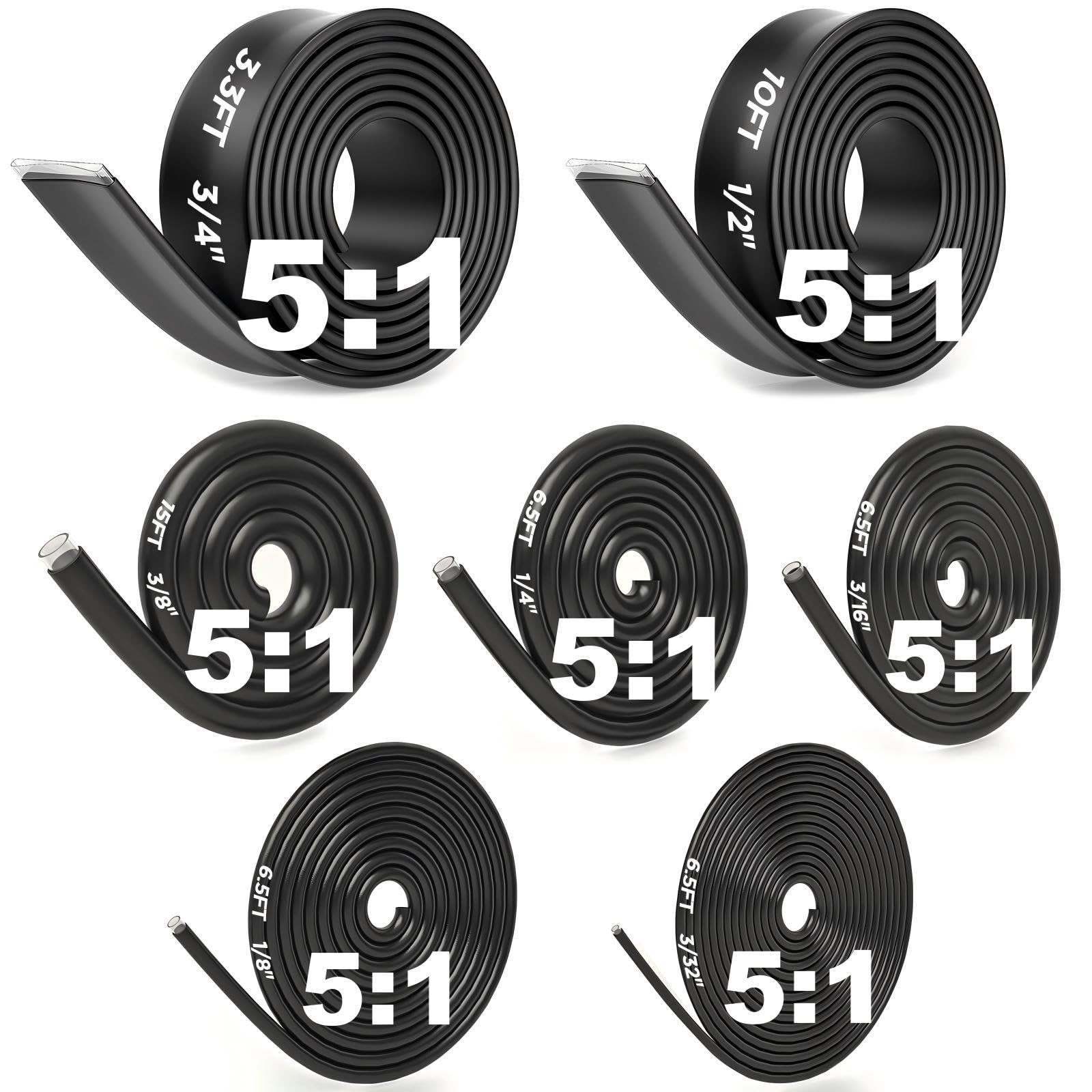 5:1 Heat Shrink Tubing Roll Kit, 5:1 Adhesive Lined, 7 Diameters, Total 54 Ft…