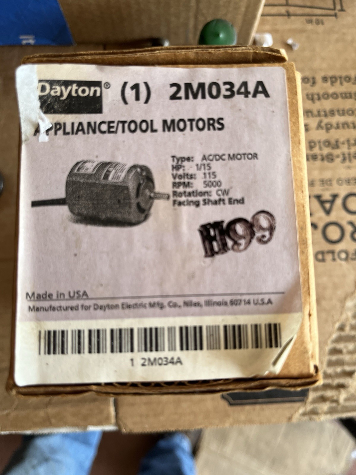 Dayton 3MO34A 1/15 HP Universal AC/ Motor NIB Free Shipping USA