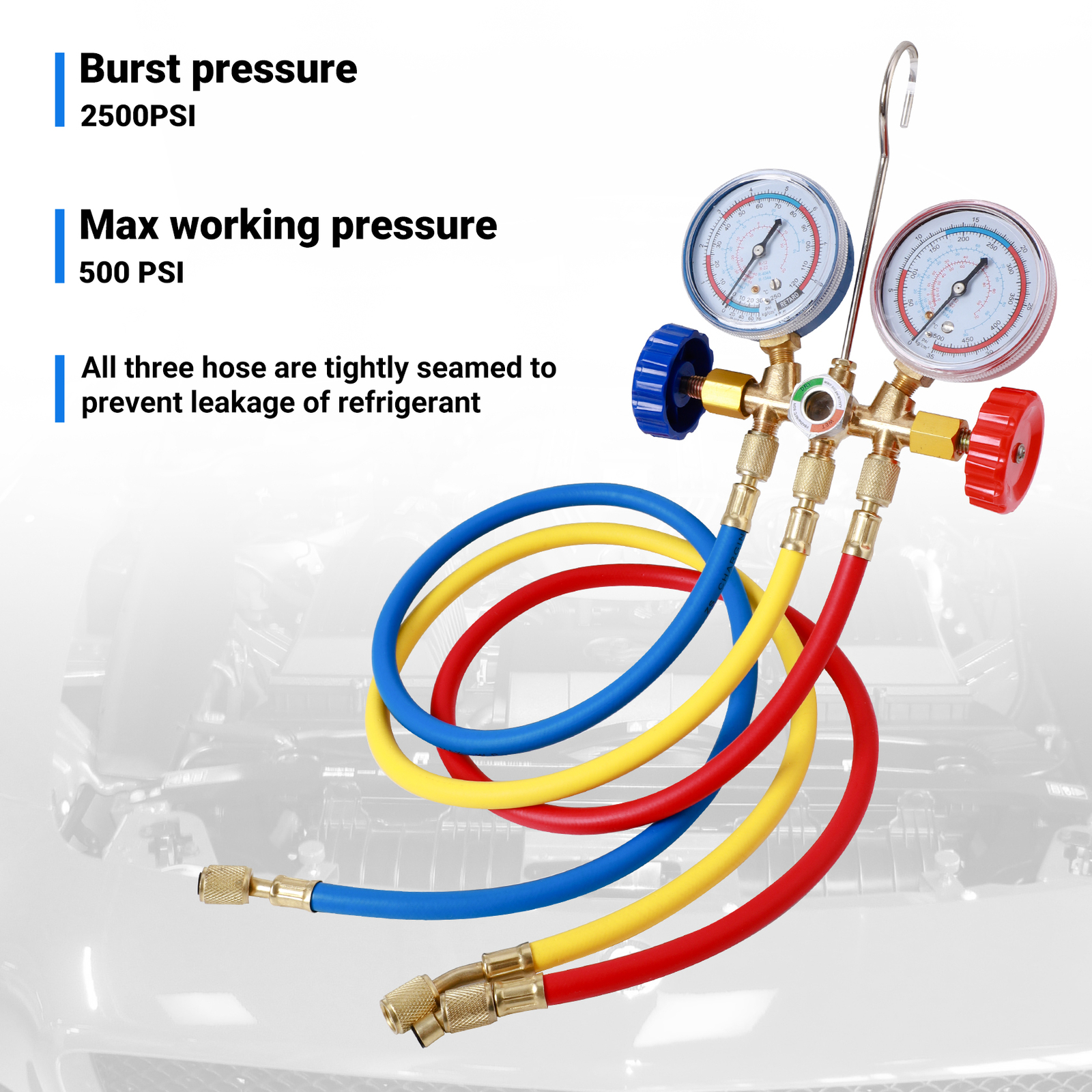HVAC A/C Car Air Conditioning Refrigerant Recharge Measuring Hose Gas Gauge Kit