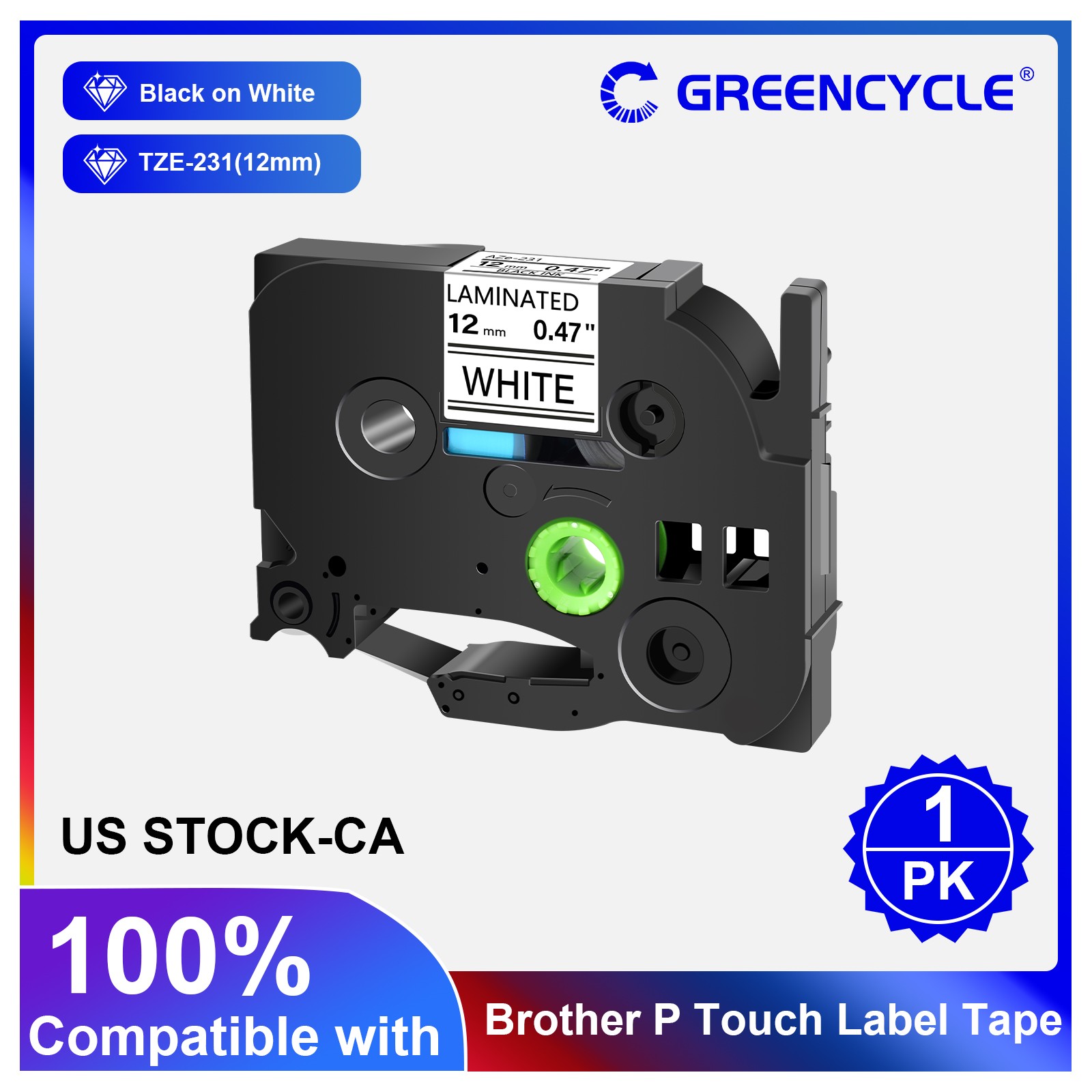 TZE-231 Compatible Brother Label Tape Replacement 12mm 0.47″ Standard Laminated