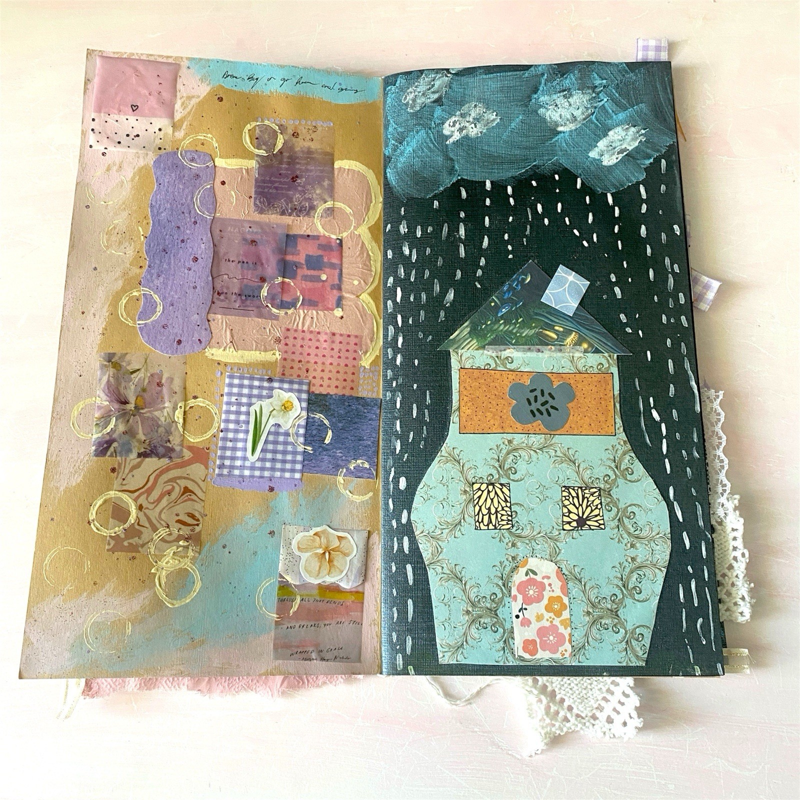 Handmade Art Junk Journal Mixed Media Collage Book Abstract Cardstock 12×6”
