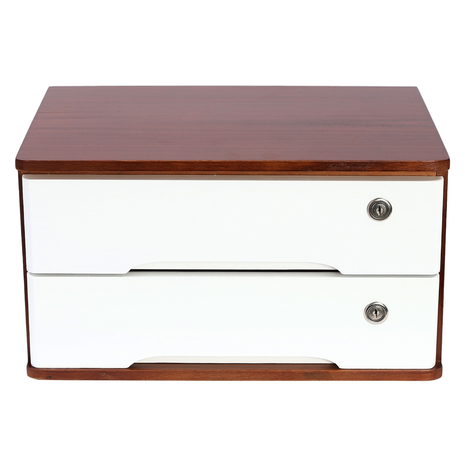 Premium Tung Wood Desktop Organizer 2 Tier Lockable Drawers Storage Solution