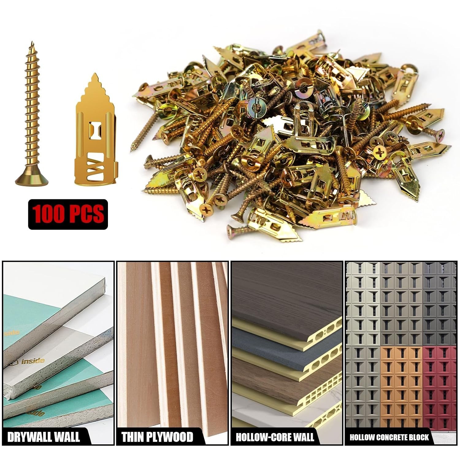200 Pcs Self Drilling Drywall Anchors with Screws Kit, Metal Expansion Bolt f…