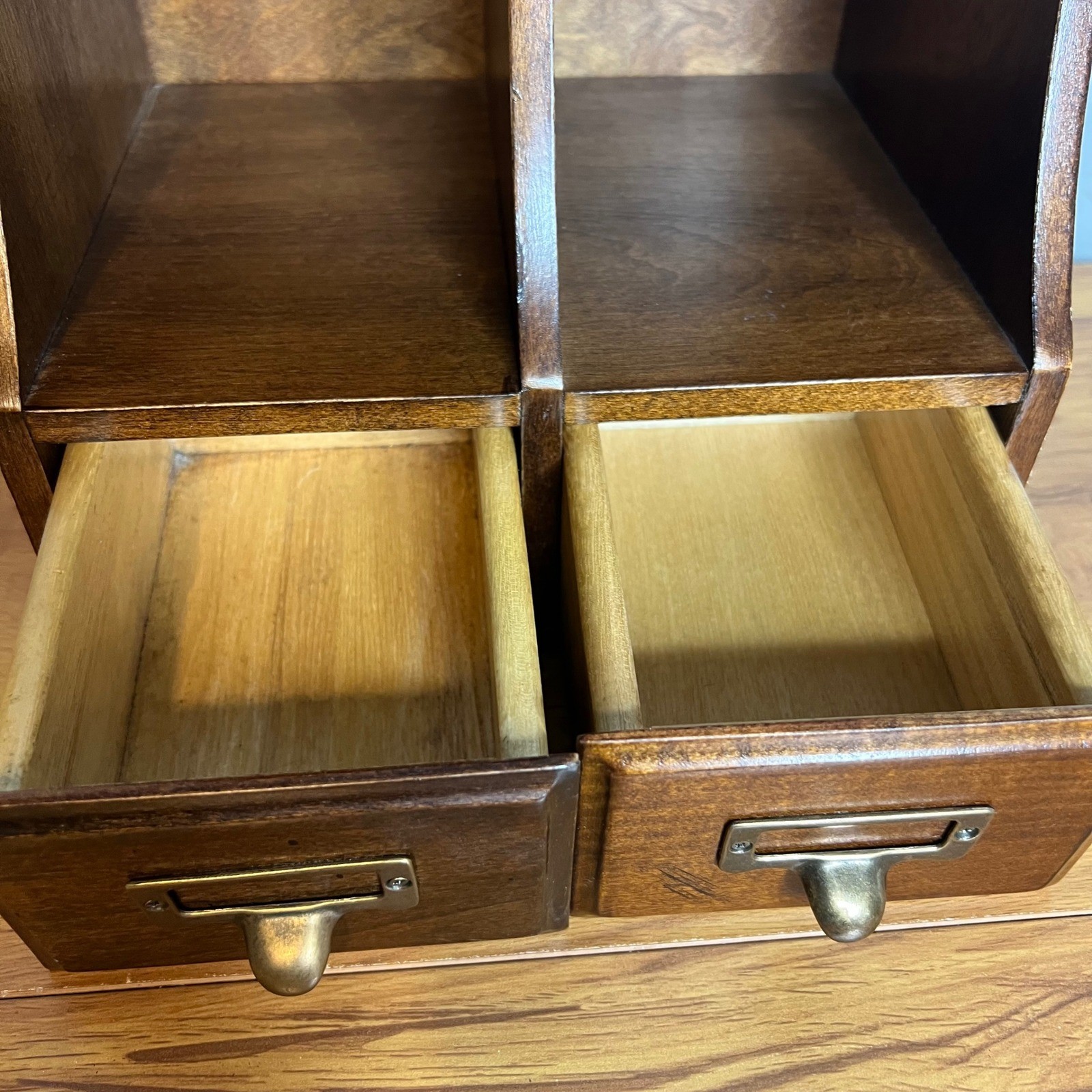 Vintage 2 Drawer Desktop Organizer w/ File Drawers Wooden Library Rustic 10.25″