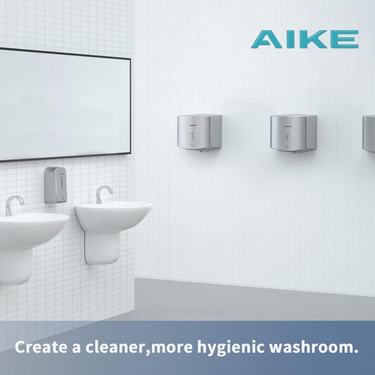 AIKE AK2630 Compact Hand Dryer 1400W – 110V Silver Air Wiper, 2-Pin Plug
