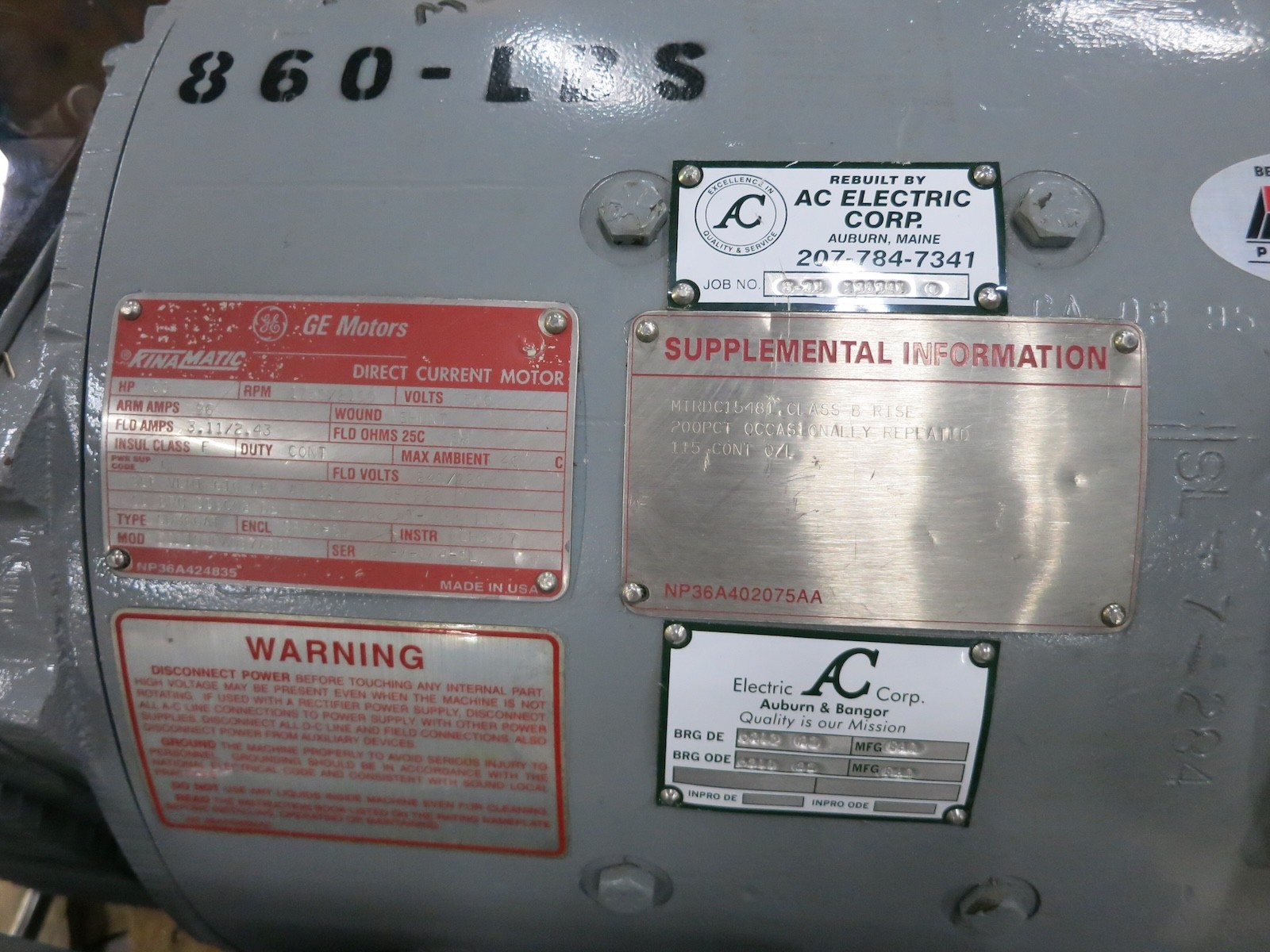 REBUILT GE 60 HP DC Motor CD366AT SPFG-SV 500V 1750/2100 RPM 500 VDC Kinamatic