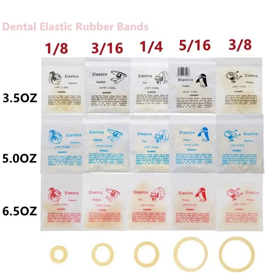 100 Pcs/Bag Orthodontic Dental Ortho Latex Braces Elastics Rubber Bands 15 Sizes