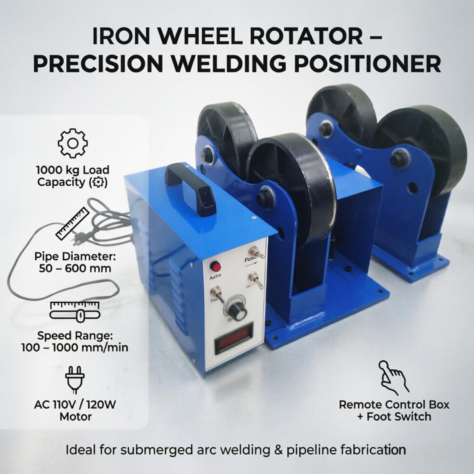 1T Welding Positioner Rotator Iron Roller Welding Pipe Turning Roll Control Box
