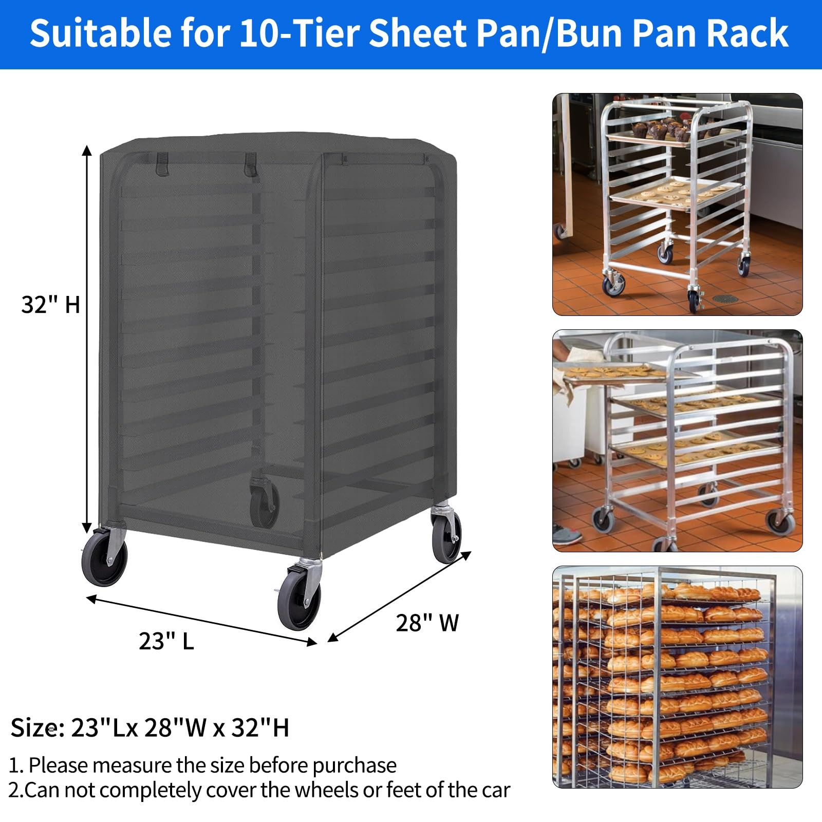 Pan Bun Rack Cover,420D Waterproof and Dust Resistant Bun Rack Cover with Zip…