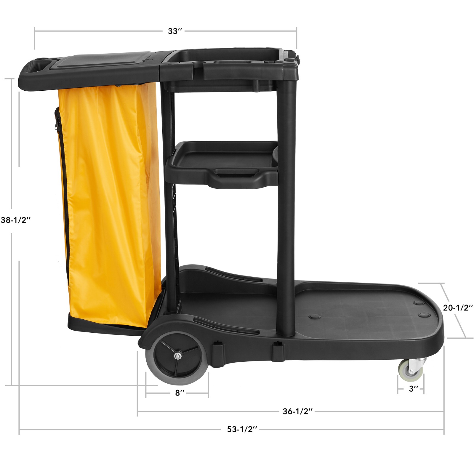 Commercial Janitorial Cleaning Cart Caddy with Cover – Shelves, Vinyl Bag, Black