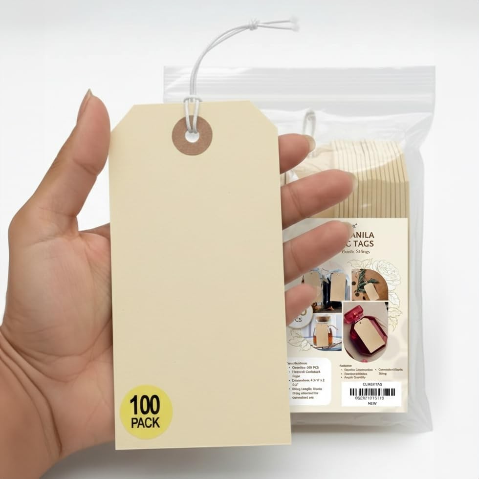 100-Pack Manila Shipping Tags with Elastic String – , 2.375″x4.75″, Reinforce…