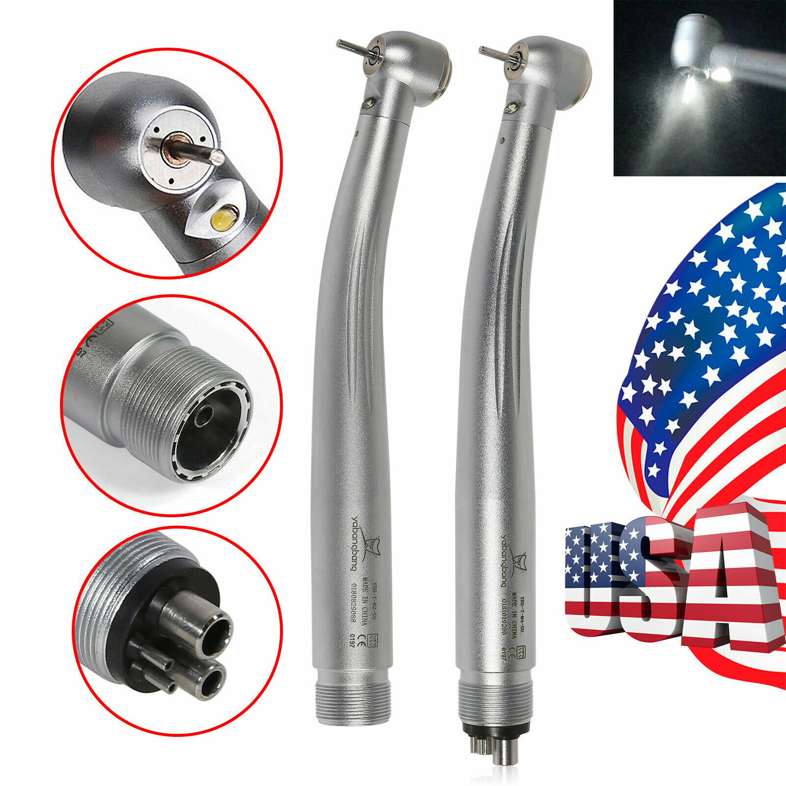 YBM/YBB Dental LED E-generator High Speed Handpiece Push Button Turbine USA