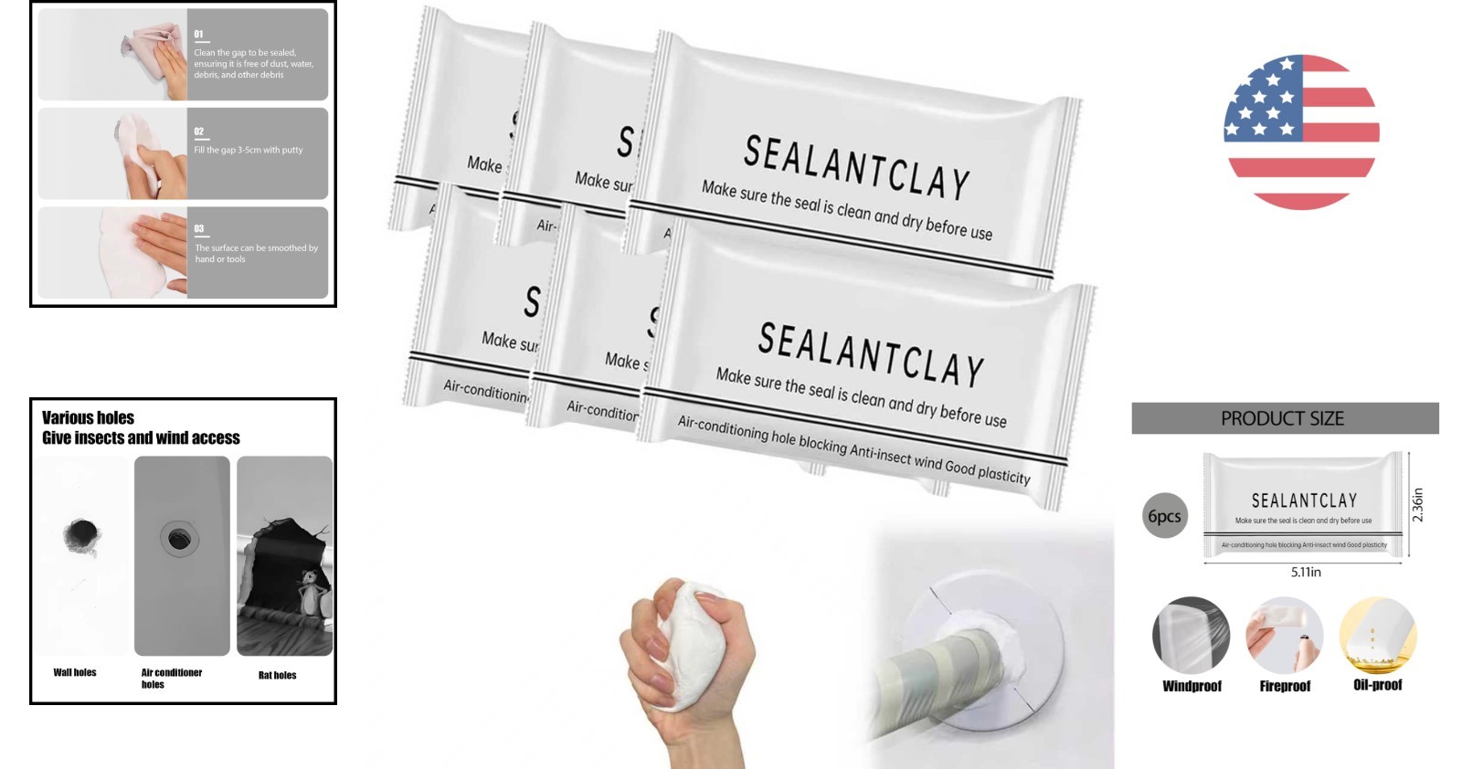 Ultra-Fast Drying Moldable Sealant Clay – 6 Convenient Bags for Home Repairs