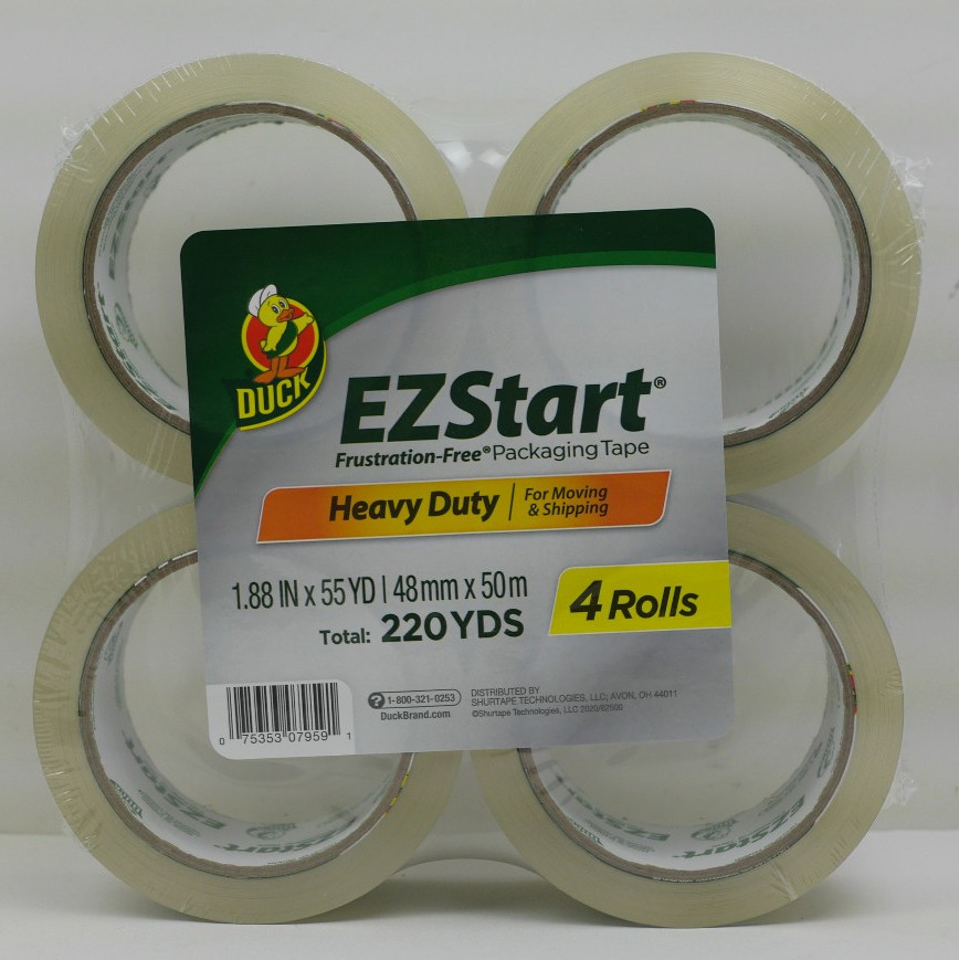 Duck Brand EZStart Heavy Duty Packing Tape Refill, 4 Rolls, 1.88 In x 55 Yd