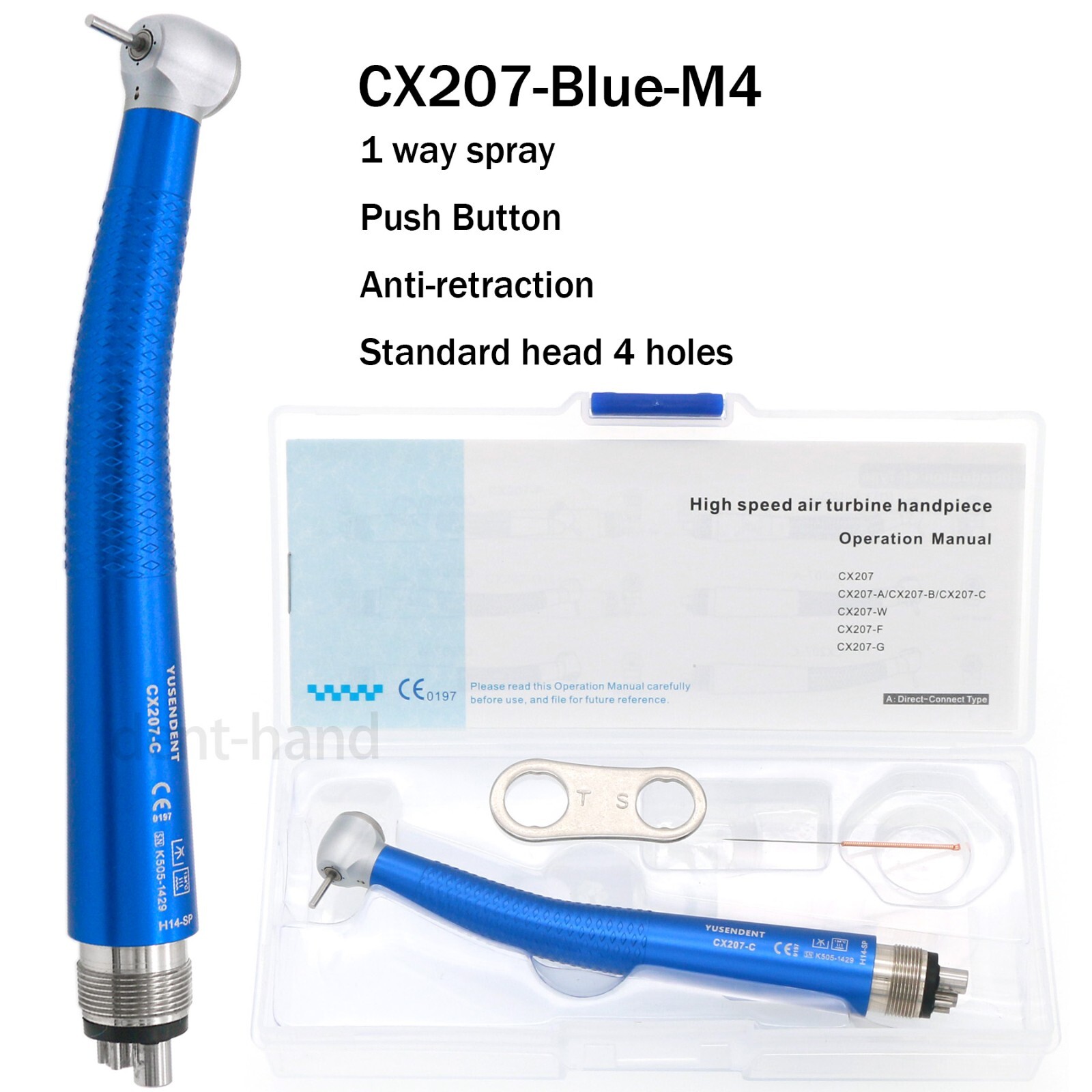 US COXO YUSENDENT Dental High Speed M4 4 Holes Handpiece Push Button CX207-Blue