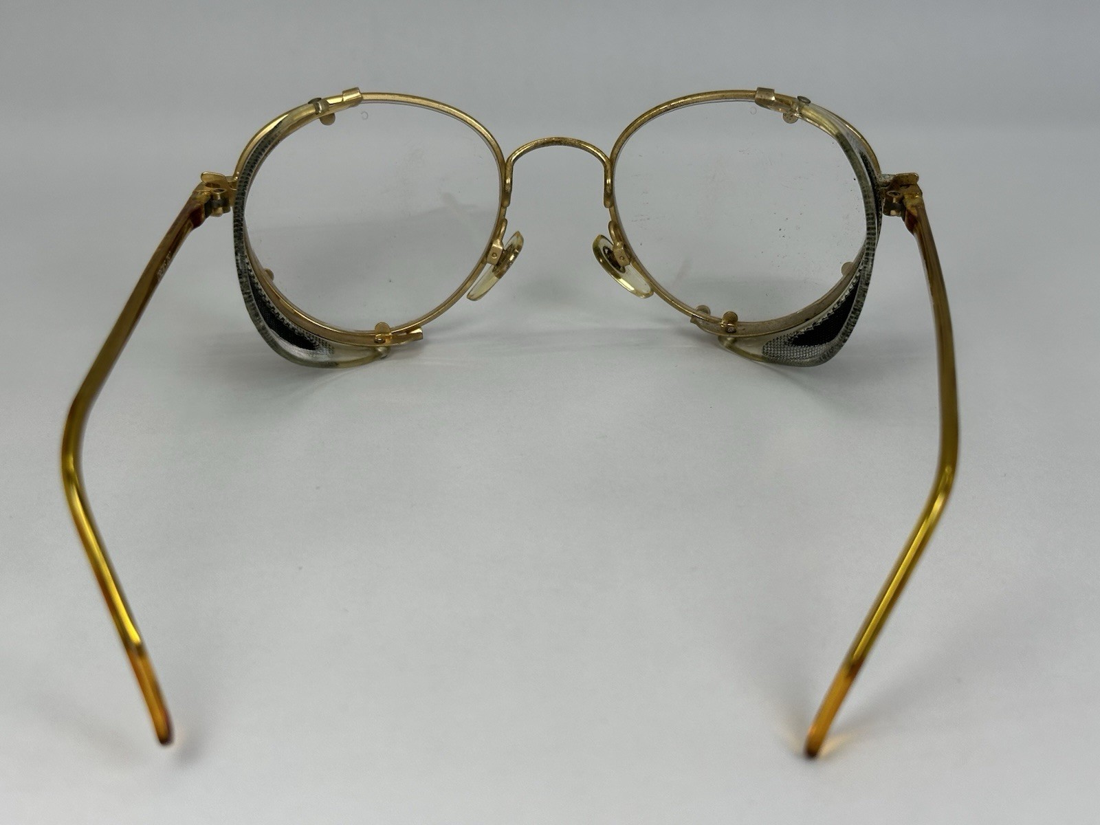 Vtg Crews Z87 Aviator Gold Safety Glasses w/ Side Shields 145 mm *Scuffed Lenses