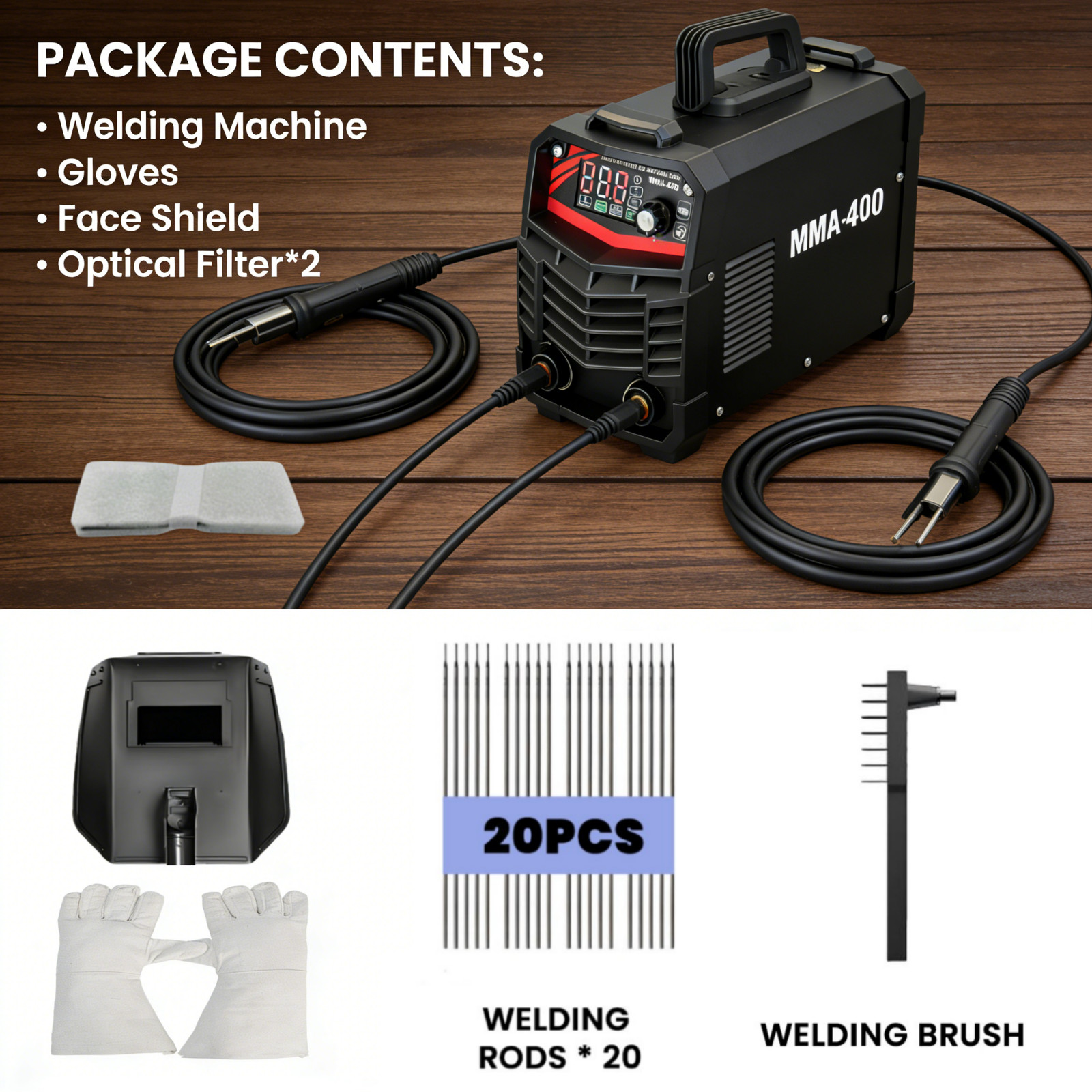 200A-MMA Stick Welder 110V/220V LED Portable Safe W/Gloves Mask and Electrodes