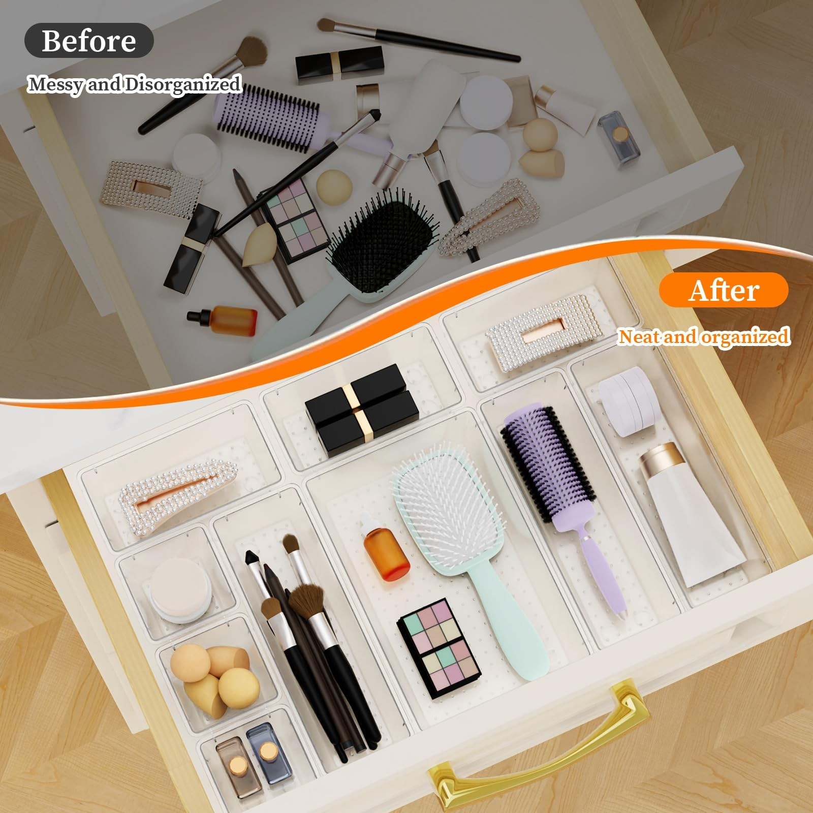 32 PCS Drawer Organizer Set, Vanity Organizer Trays and Storage Bins