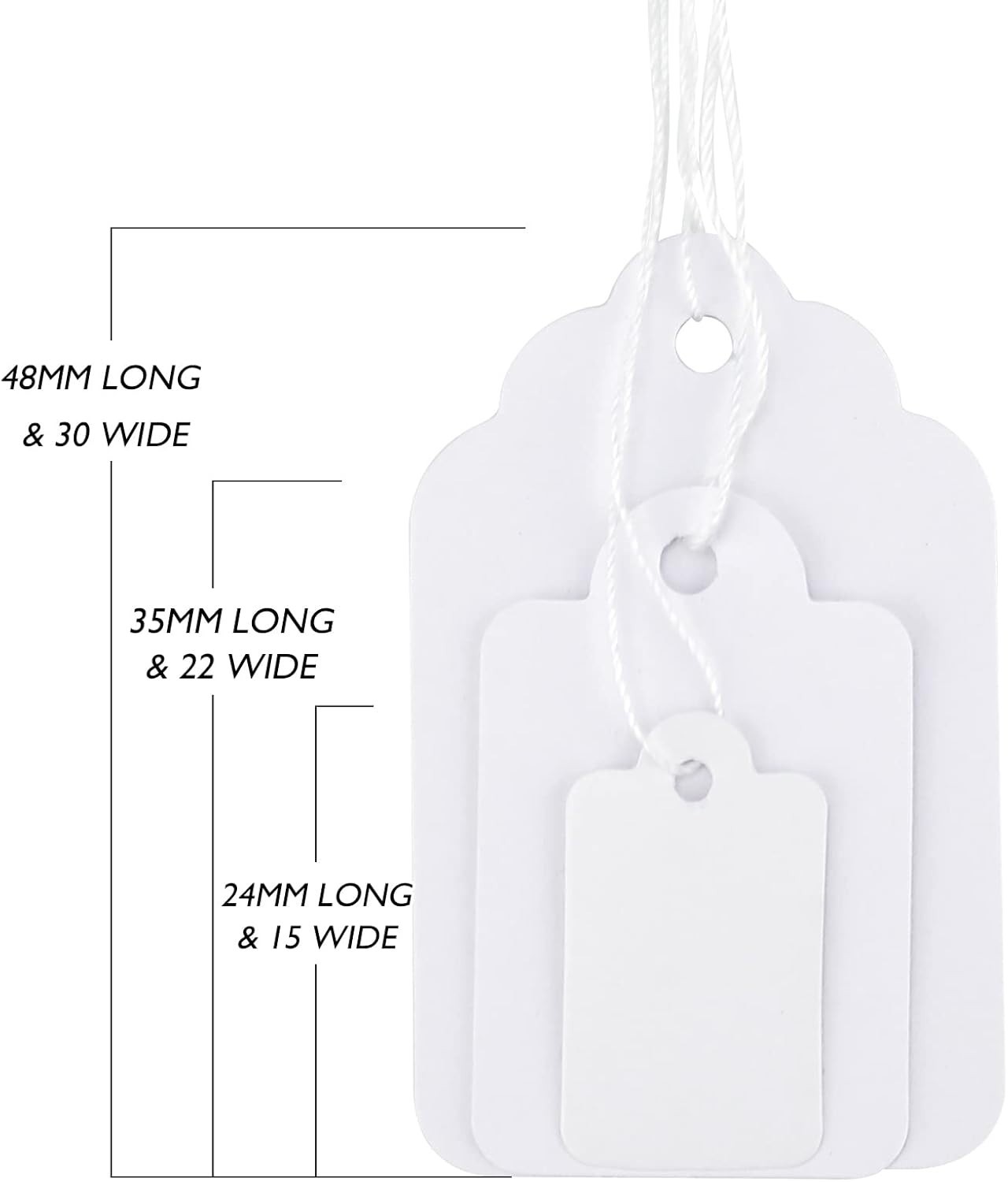 Writable Blank Hangtags with Twine – 500 Count Matte White Price Tags 1.2×1.9 in