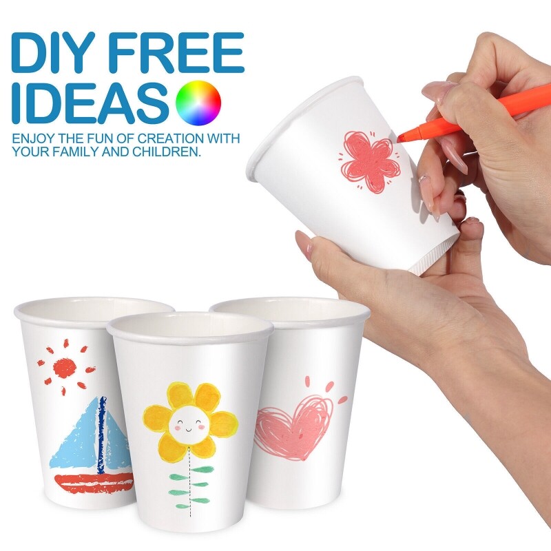 12oz Disposable Paper Coffee Cups with White Lids Hot/Cold Coffee Cup Leak-Proof