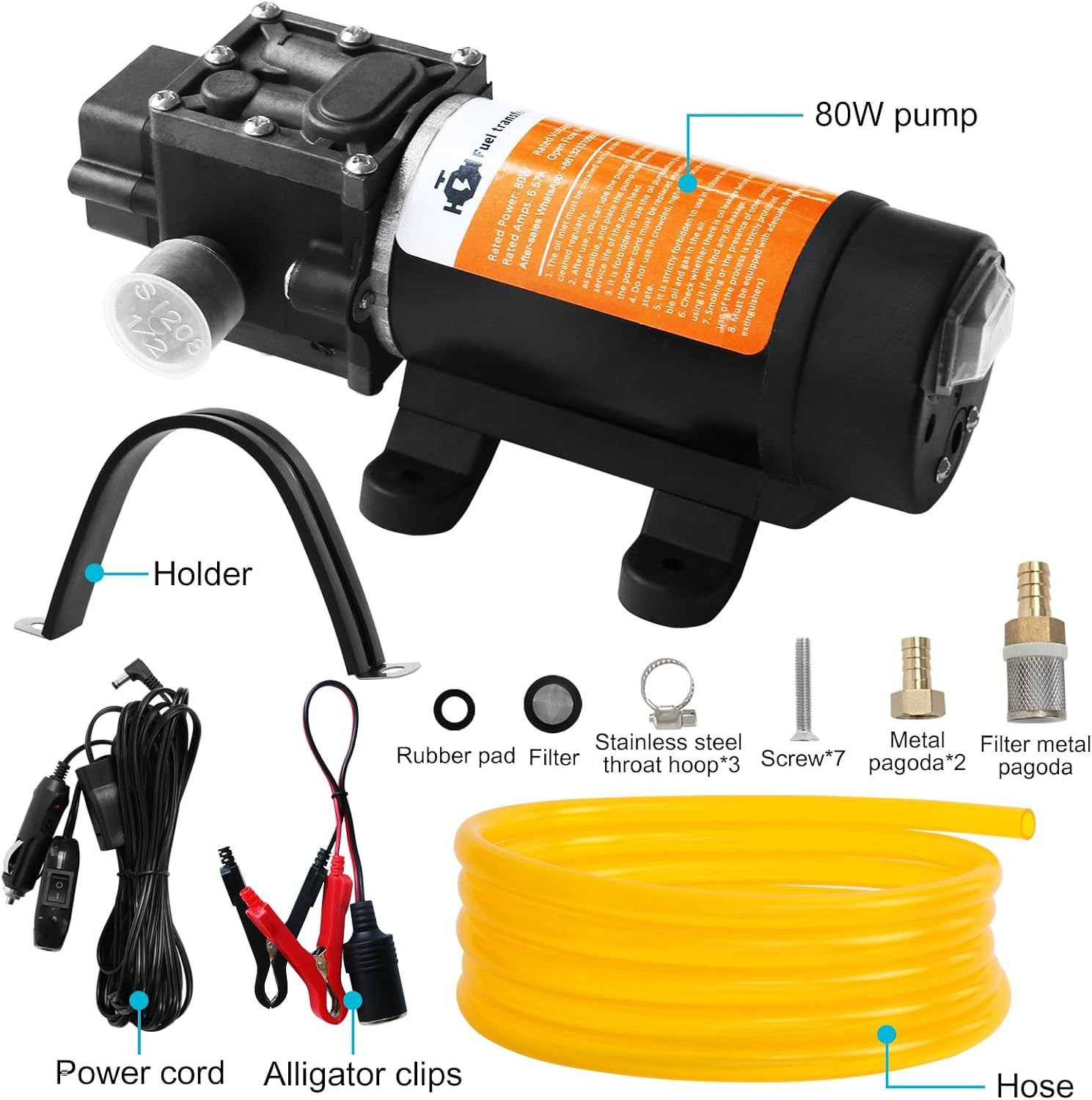 12V Fuel Transfer Pump Set, Moves up to 120 Gallons of Gas or Diesel per Hour wi