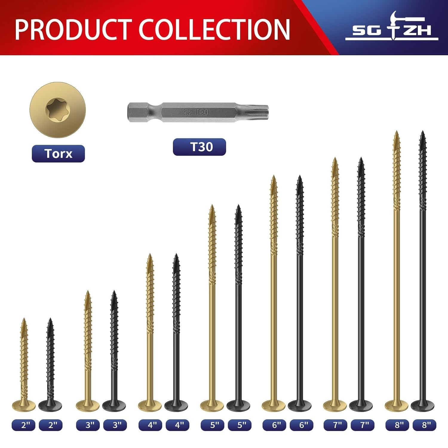 x 2 Inch Outdoor Structural Wood Deck Screws 94Pcs/2lb, Carbon Steel, Tan, Fl…
