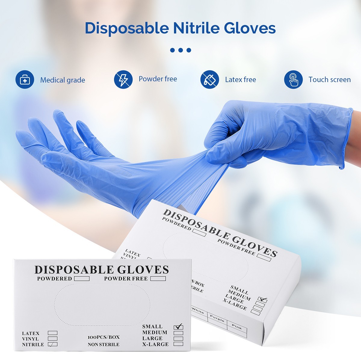 4 Mil Medical Grade Blue Nitrile Exam Latex Free Gloves S/M/L/XL